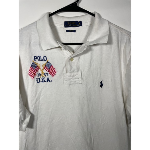 Polo Ralph Lauren USA Flags 1967 Custom Fit Mens White Polo Shirt XL - Picture 1 of 8